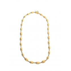 14Kt Yellow Gold Satin Oval Bead with White Gold Diamond Cut Bead Stations Necklace (25.10gr)